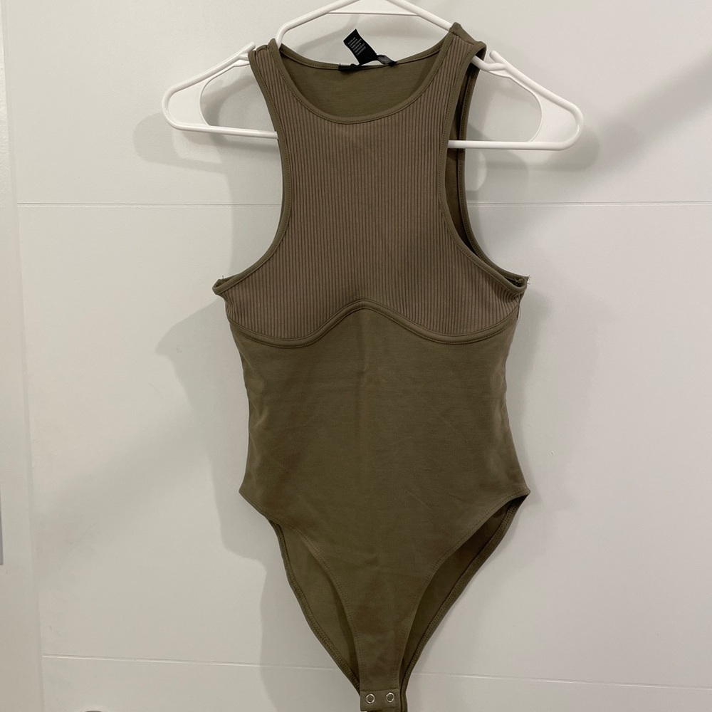Green Ribbed Tank Bodysuit